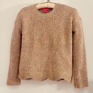 Lilly Pulitzer Gold, Pink, Aqua, Green Speckled Knit Sweater. Scolloped bottom